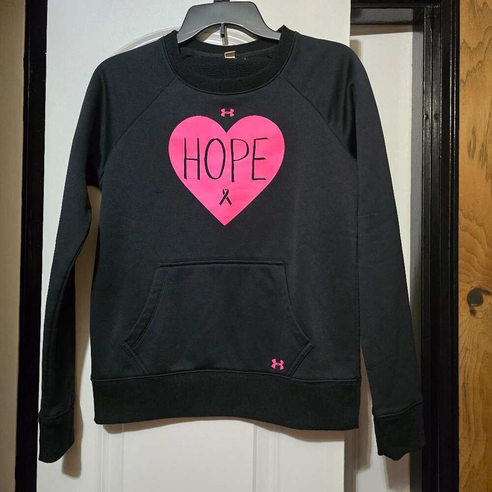Under Armour Women's Black Sweater with Pink Heart Saying Hope - Size Small
